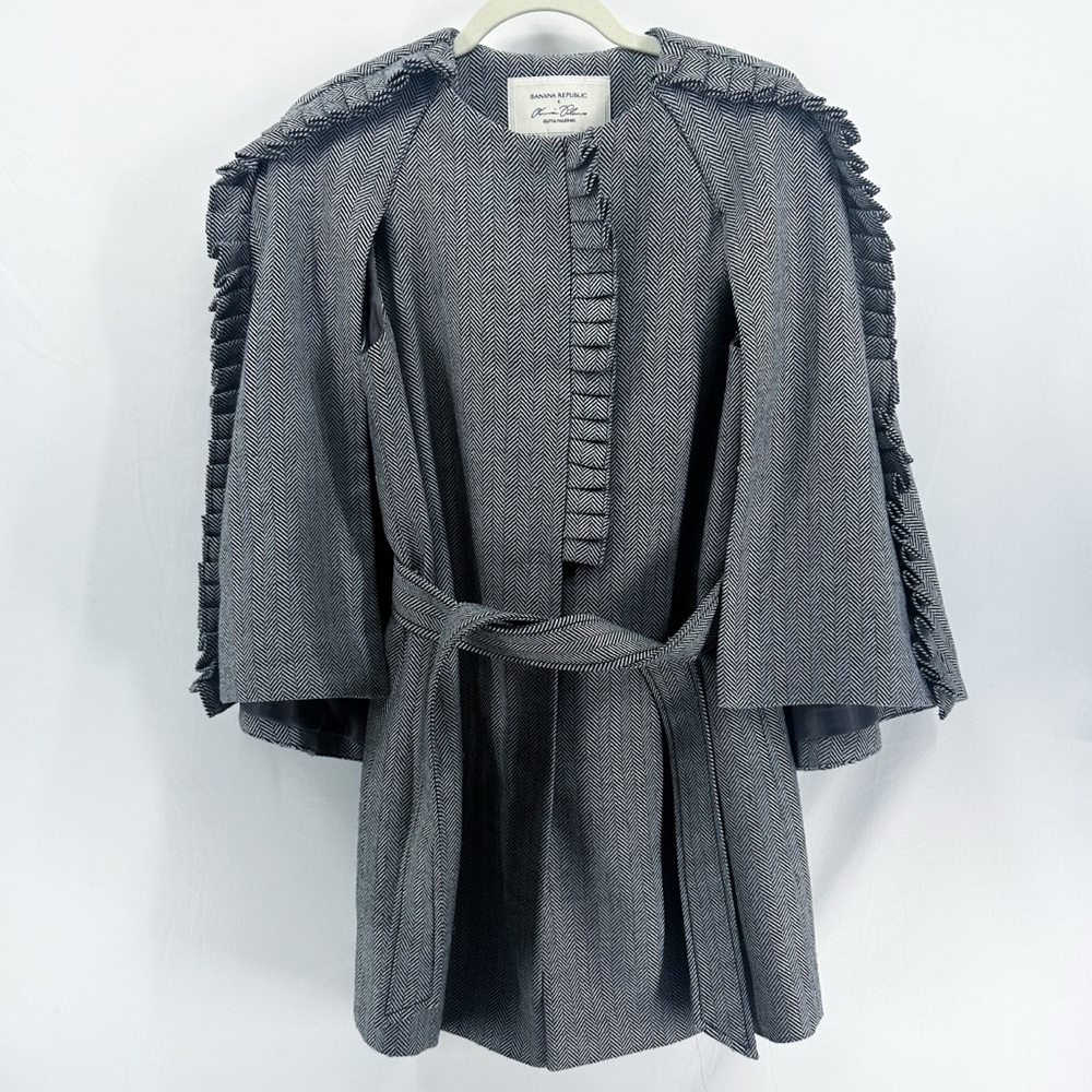 Banana Republic x Olivia Palermo Wool Houndsooth Cape Coat Ruffles X-Small - Picture 3 of 10